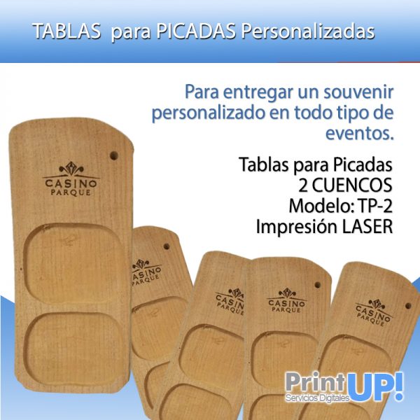 Tablas Para Picadas DOS CUENCOS Personalizada (logo Texto) Láser - Compra Mínima 10 Unidades.