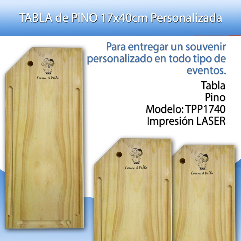 Tablas Picadas de Pino Personalizadas Làser 17x40CM (logo Texto) - Compra Mínima 5 Unidades.