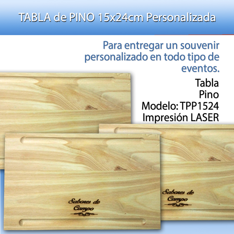 Tablas Picadas de Pino Personalizadas Làser 15x24CM (logo Texto) - Compra Mínima 10 Unidades.