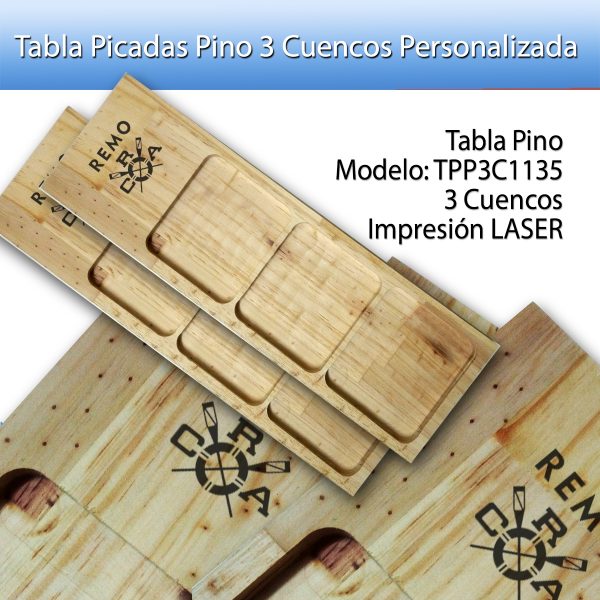 Tablas Picada 3 Cuencos Personalizada  – Compra Mínima 5 Unidades.