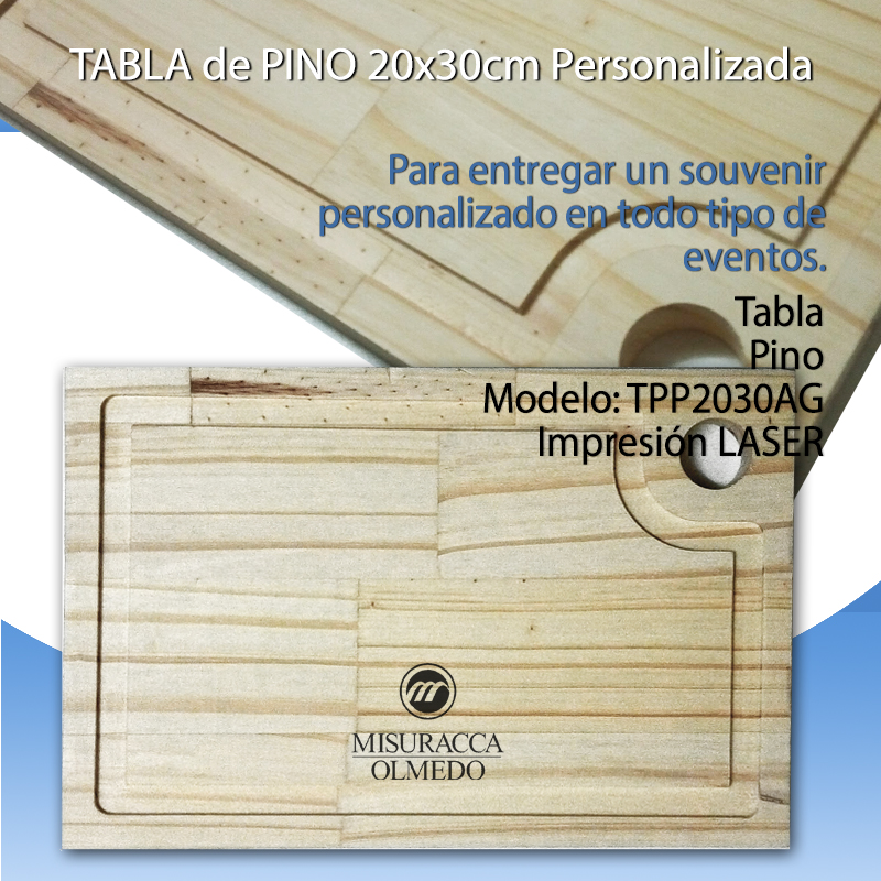 Tabla Picada Pino 20x30 Personalizada Láser - Venta por Unidad
